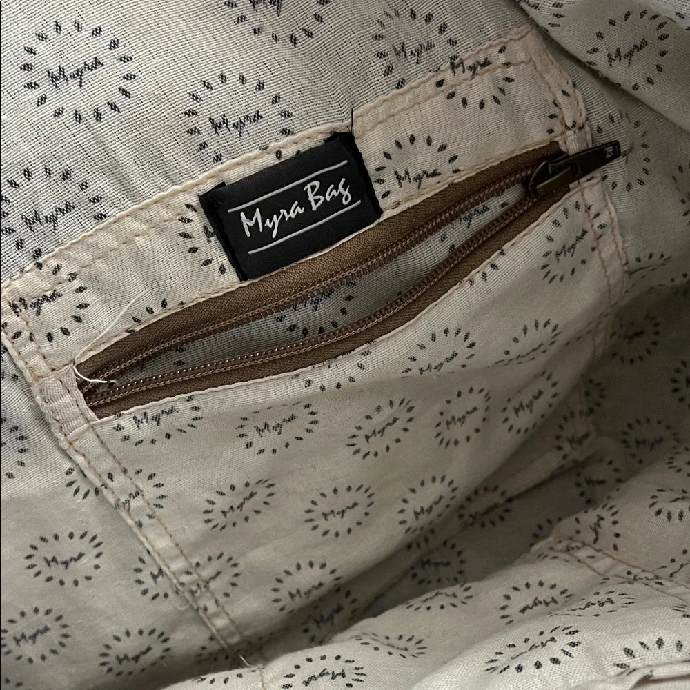 Myra Bag Black & White Woven Tote with Brown Leather Trim